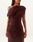 Sovere Ada Off Shoulder Dress in Chocolate