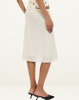 With Harper Lu Polka Dot Mesh Midi Skirt in Ivory