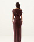 Sovere Ada Off Shoulder Dress in Chocolate