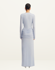 Shona Joy Miro Slinky Jersey Long Sleeve Plunged Maxi Dress in Sky