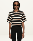Bec + Bridge Nika Cropped Jersey Tee in Chocolate Stripe
