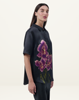 Silk Laundry Short Sleeve Boyfriend Shirt in Iris Black