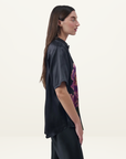 Silk Laundry Short Sleeve Boyfriend Shirt in Iris Black