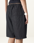 Bassike Minimal Chambray Pull On Short in Washed Black
