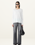 Bassike Raw Neck Cut Out L/S T-Shirt in White