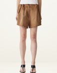Bassike Worn Denim Elasticated Denim Short in Washed Tan
