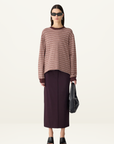 Bassike Stripe Slouch L/S T-Shirt in Pink Orange Plum