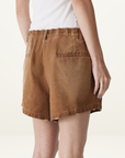 Bassike Worn Denim Elasticated Denim Short in Washed Tan
