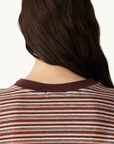 Bassike Stripe Slouch L/S T-Shirt in Pink Orange Plum
