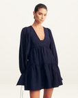 Shona Joy Celeste Long Sleeve Mini Dress in MIDNIGHT
