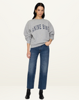 Anine Bing Spencer Sweatshirt in Heather Grey with Navy