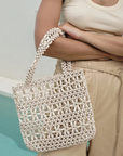 La Tribe Flower Beaded Bag in Cream