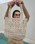 La Tribe Flower Beaded Bag in Cream