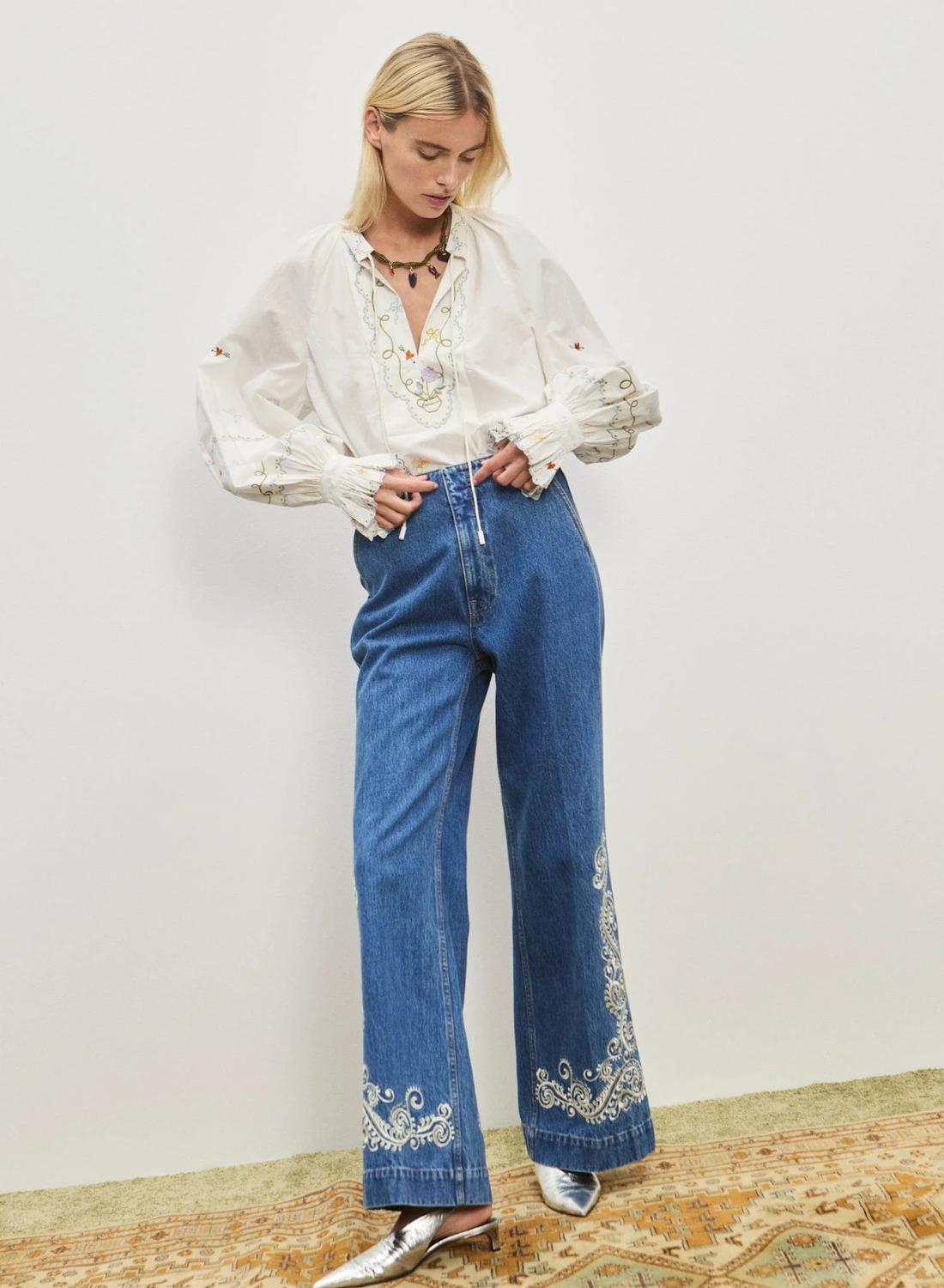 Alemais Giulia Embroidered Blouse in IVORY