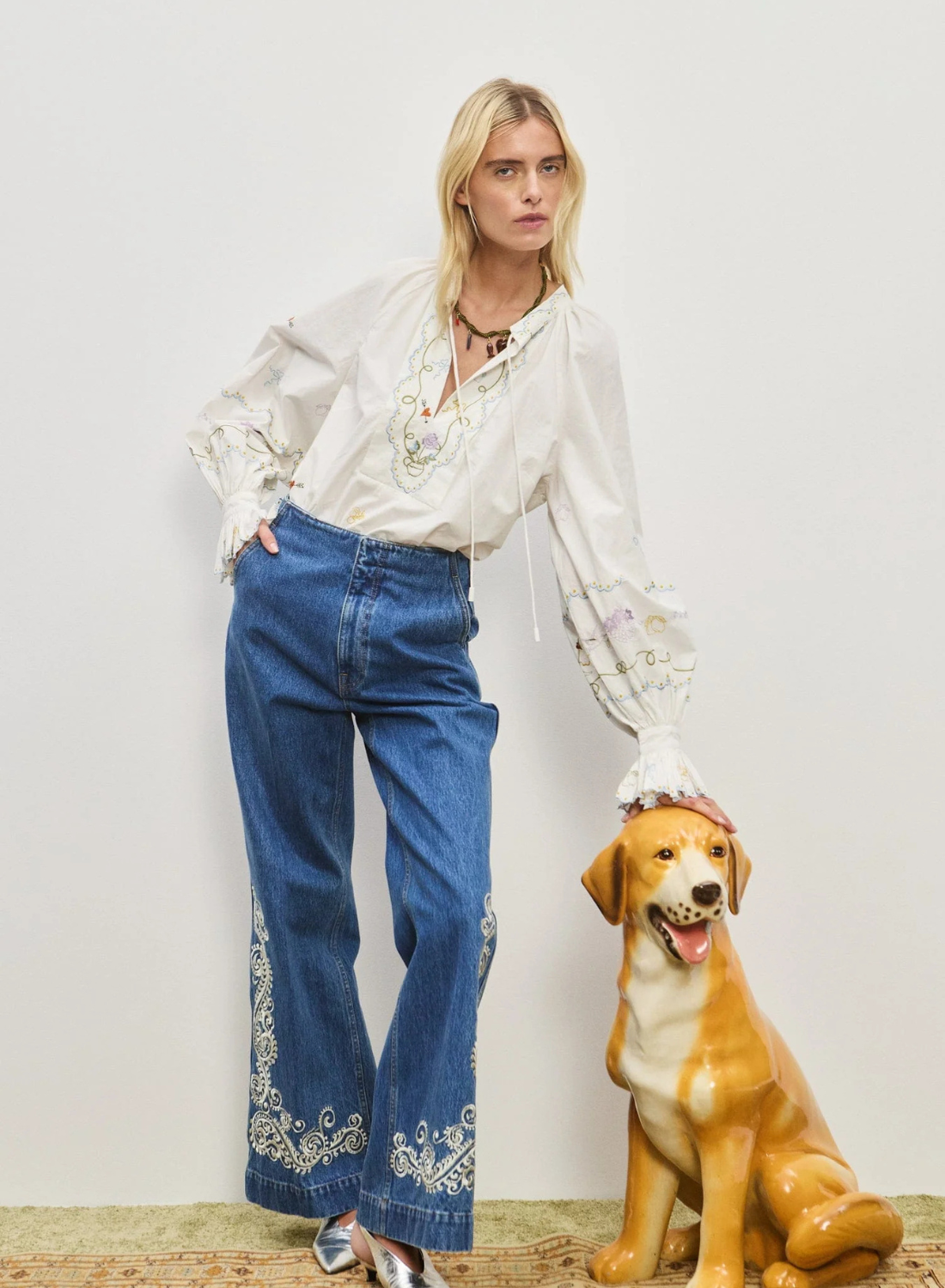Alemais Giulia Embroidered Blouse in IVORY