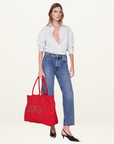Anine Bing Leo Canvas Tote in Tango Red