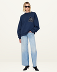 Anine Bing Miles Oversized Letterman Sweatshirt in WASHED NAVY