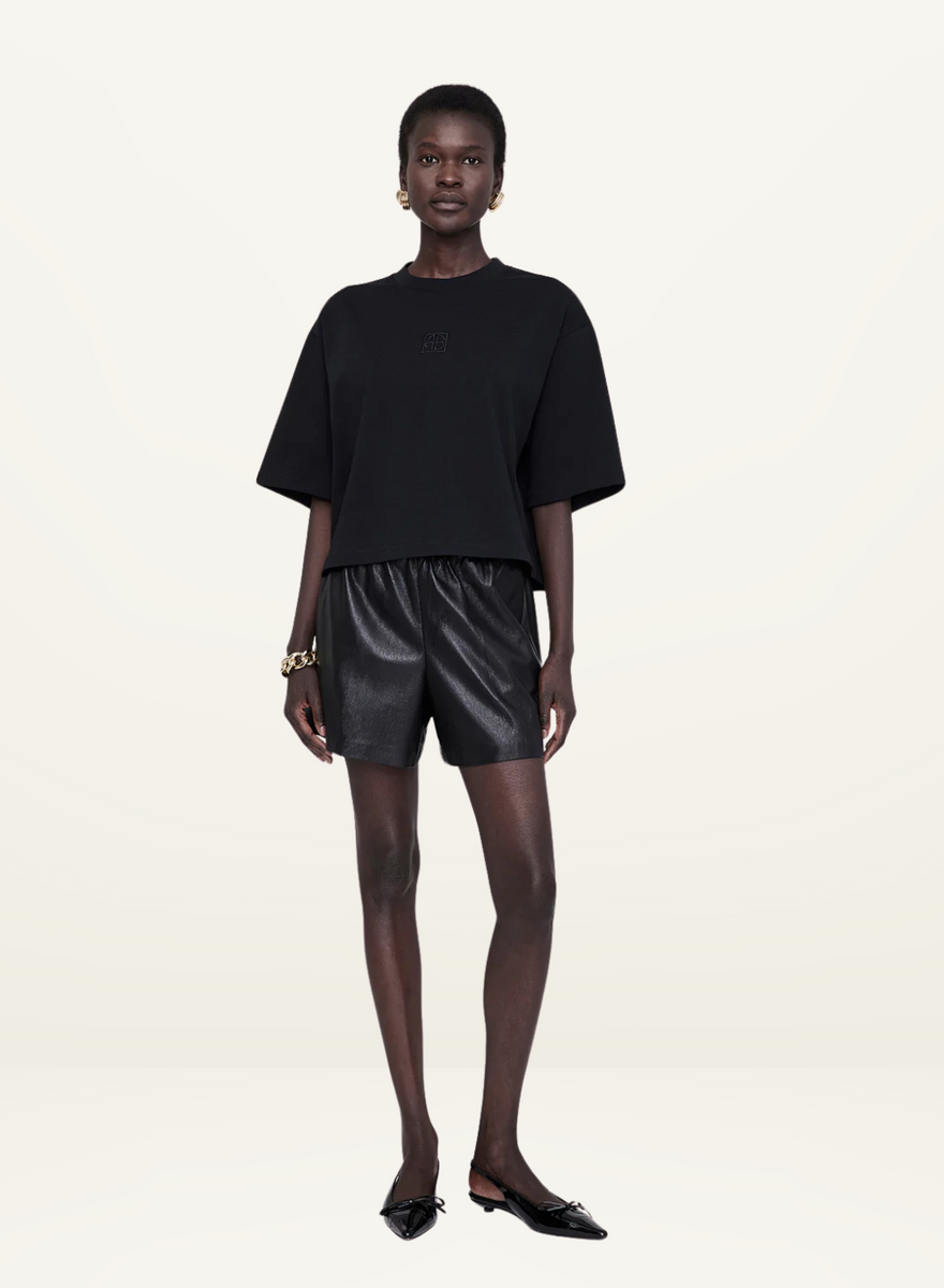 Anine Bing Myers Cropped Tee in FRAMED MONOGRAM BLACK