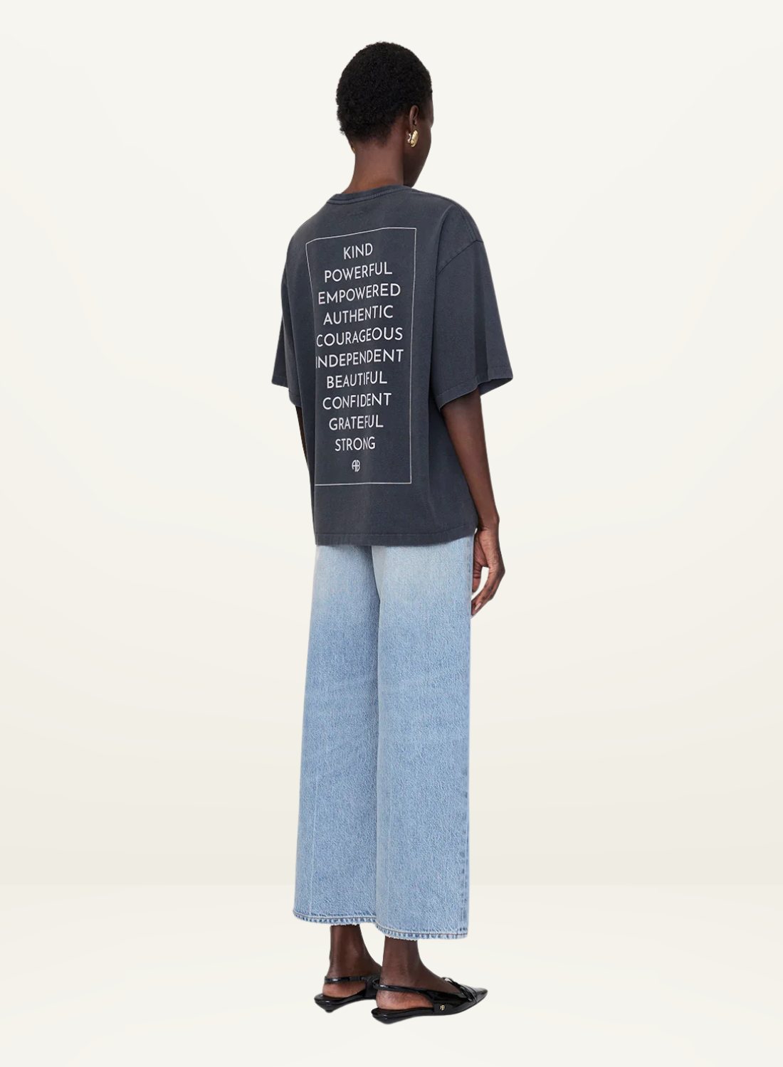 Anine Bing Rudy Tee Empowerment in Washed Black