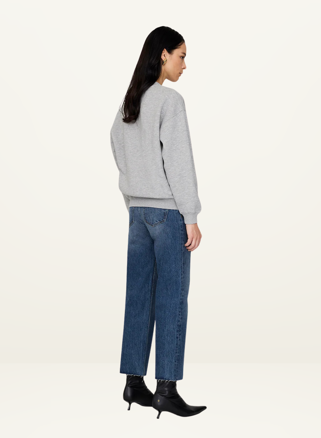 Anine Bing Spencer Sweatshirt in Heather Grey with Navy
