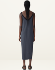 Bassike Contrast V-Neck Slip Dress in Washed Navy / Black