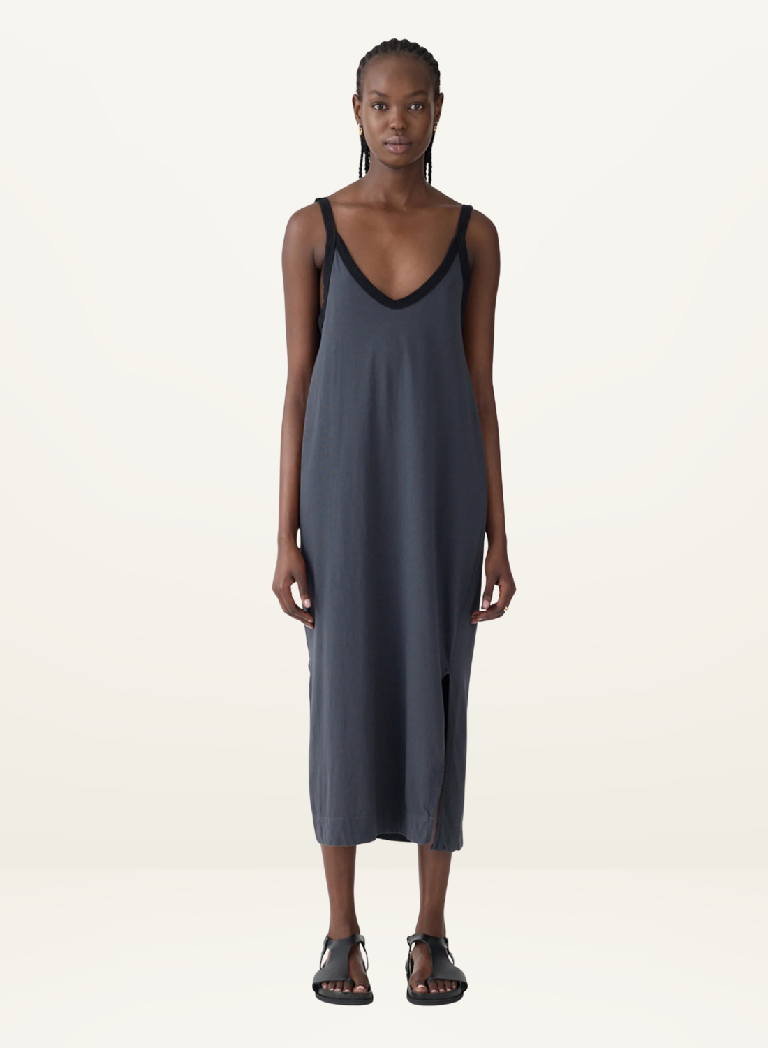 Bassike Contrast V-Neck Slip Dress in Washed Navy / Black – Frolic Girls