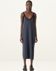 Bassike Contrast V-Neck Slip Dress in Washed Navy / Black