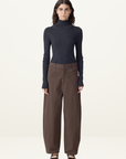 Bassike Cotton Twill Barrel Leg Pant in Chocolate Brown