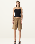 Bassike Crushed Cotton Cargo Short in Dark Tan
