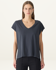 Bassike Fine Bind Scoop Neck Tank in Washed Navy
