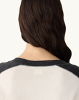 Bassike L/S Slouch Panelled T-Shirt in Ecru/Charcoal Marle