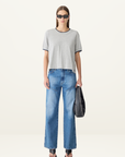 Bassike Layered Neck T-Shirt in Greymarle / Blue Ink