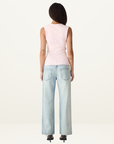 Bassike Low Scooped Rib Tank in Powder Pink