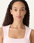 Bassike Low Scooped Rib Tank in Powder Pink