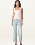 Bassike Low Scooped Rib Tank in Powder Pink