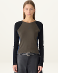 Bassike Panelled Baby L/S T-Shirt in Ash Blue Black