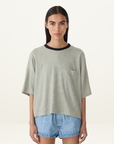 Bassike Stripe Boxy Pocket T-Shirt in Green Blue White