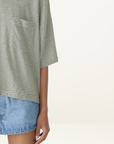Bassike Stripe Boxy Pocket T-Shirt in Green Blue White