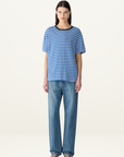 Bassike Stripe Boyfriend T-Shirt in COBALT/GREY MARLE