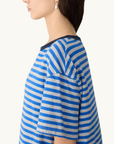 Bassike Stripe Boyfriend T-Shirt in COBALT/GREY MARLE