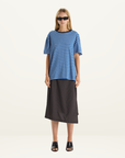 Bassike Stripe Boyfriend T-Shirt in COBALT/GREY MARLE