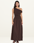 Bec + Bridge Freya Asym Maxi Dress in CHOCOLATE