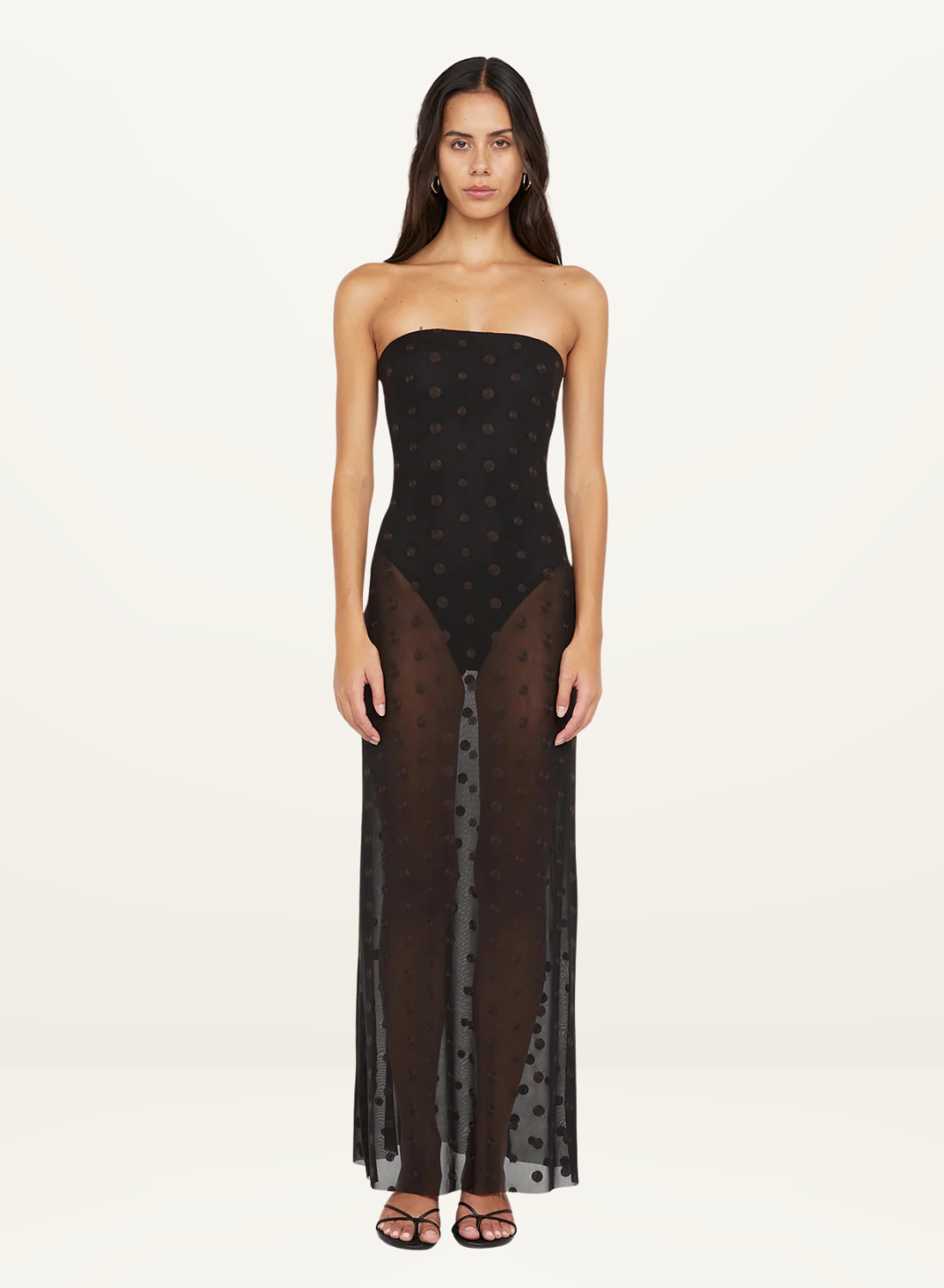 Bec + Bridge Karla Strapless Maxi Dress in BLACK & CHOC SPOT