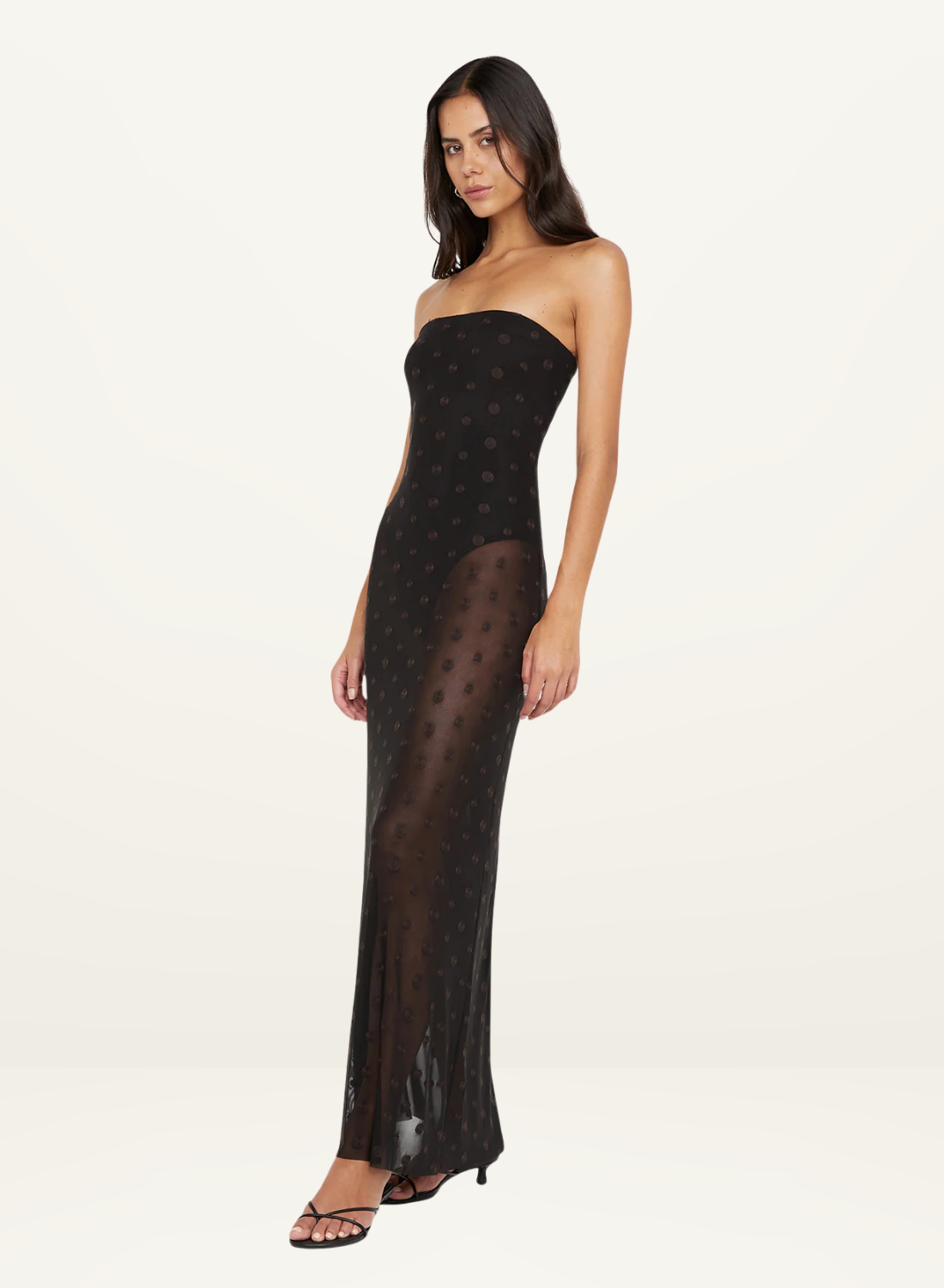 Bec + Bridge Karla Strapless Maxi Dress in BLACK & CHOC SPOT