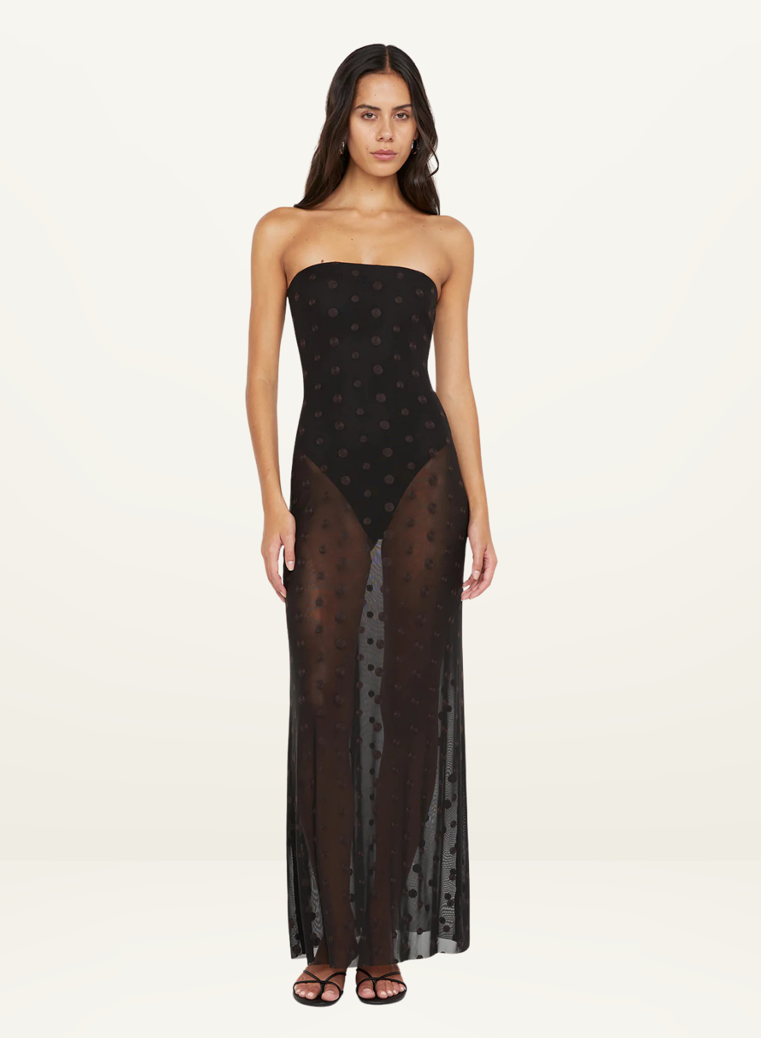 Bec + Bridge Karla Strapless Maxi Dress in BLACK & CHOC SPOT