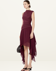Bec + Bridge Nico Asym Midi Dress in Blackberry