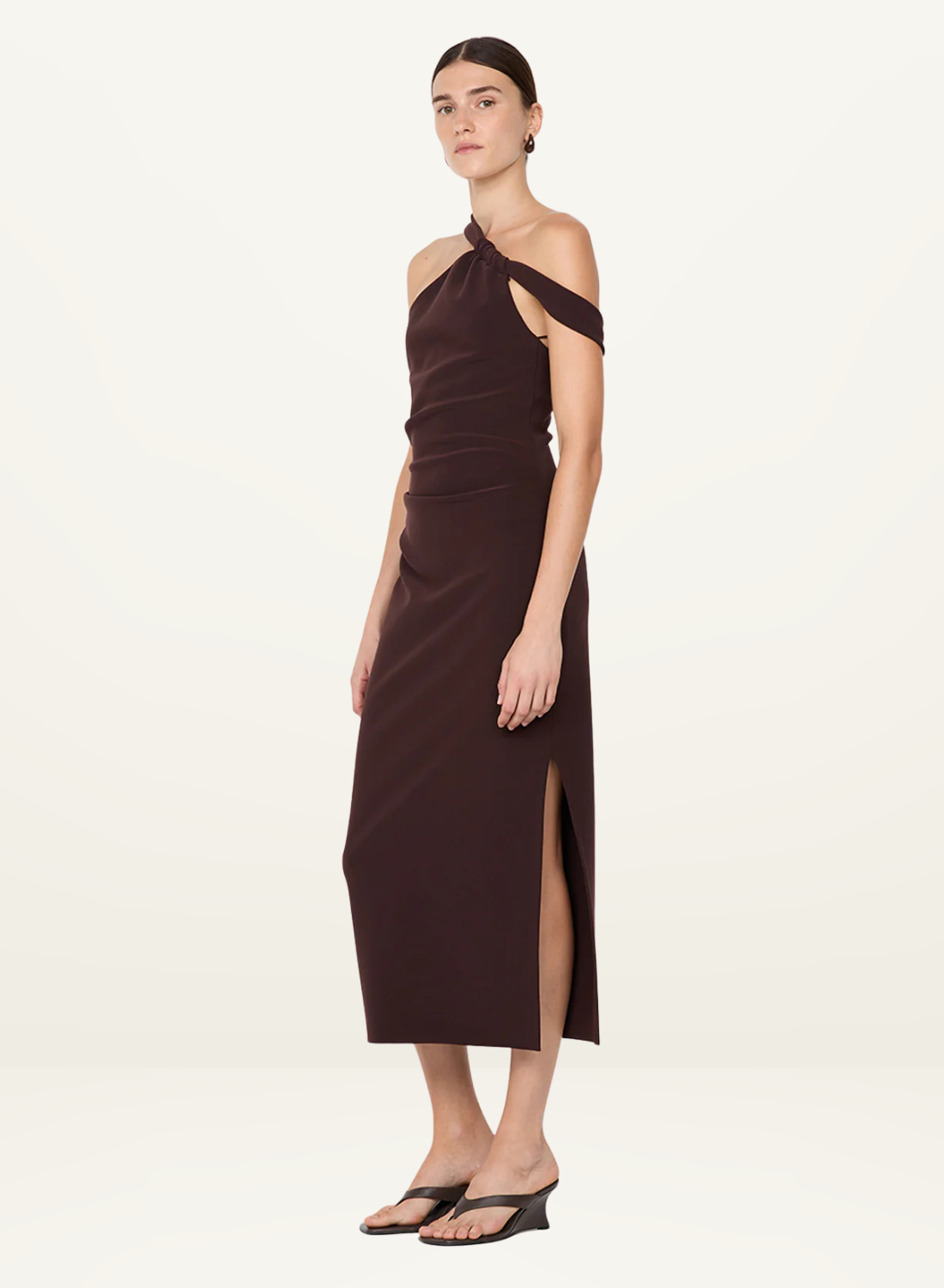 Bec + Bridge Sylvie Asym Midi Dress in Espresso
