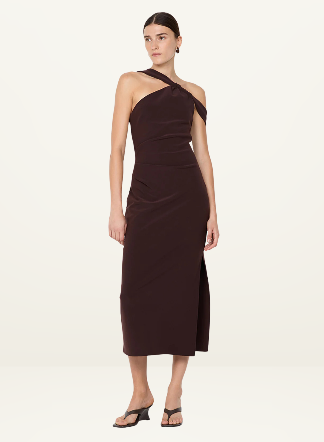 Bec + Bridge Sylvie Asym Midi Dress in Espresso
