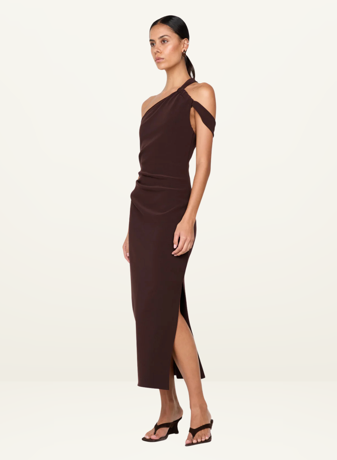 Bec + Bridge Sylvie Asym Midi Dress in Espresso