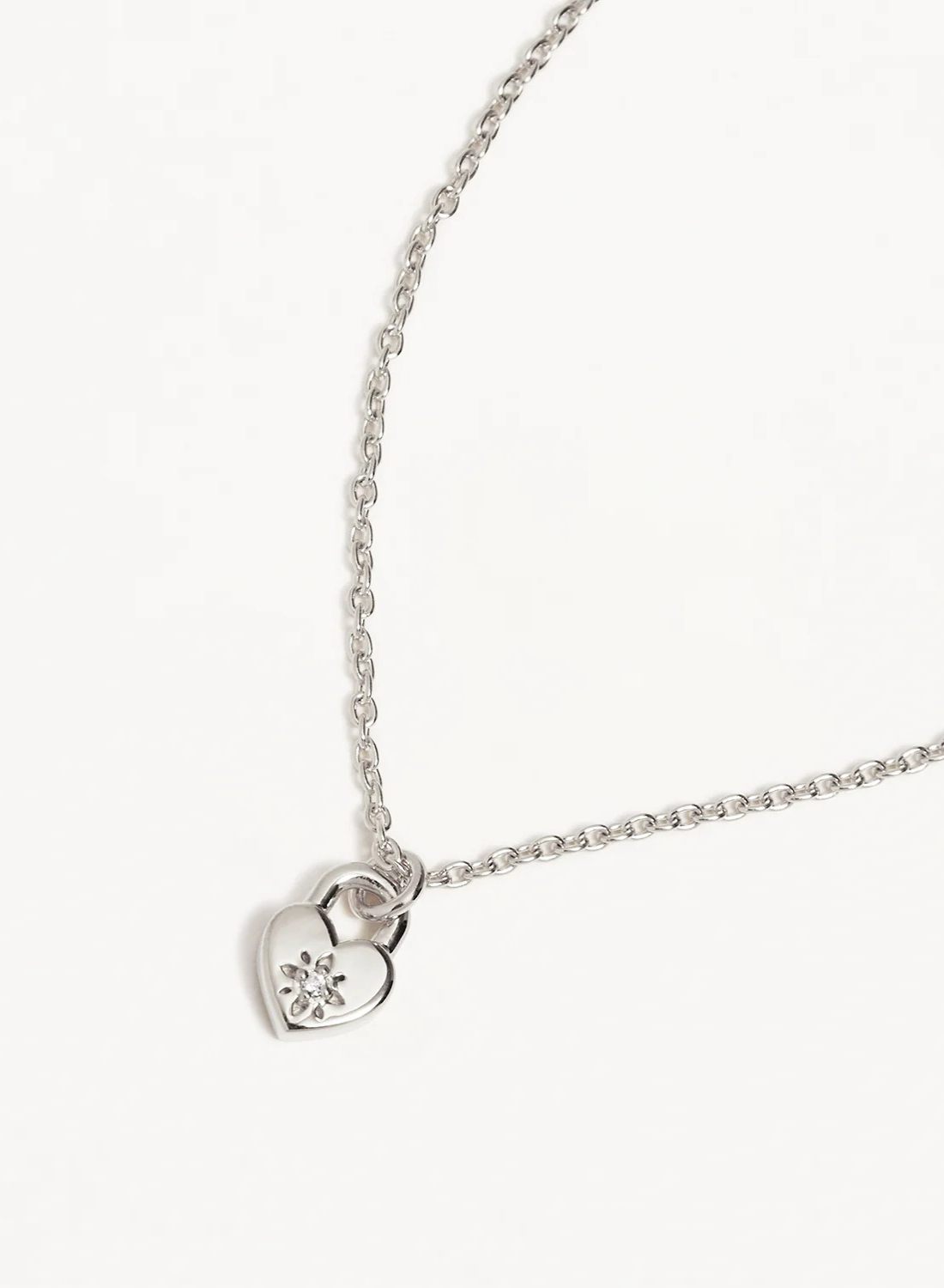 By Charlotte Crystal Lotus Heart Padlock Necklace in SILVER